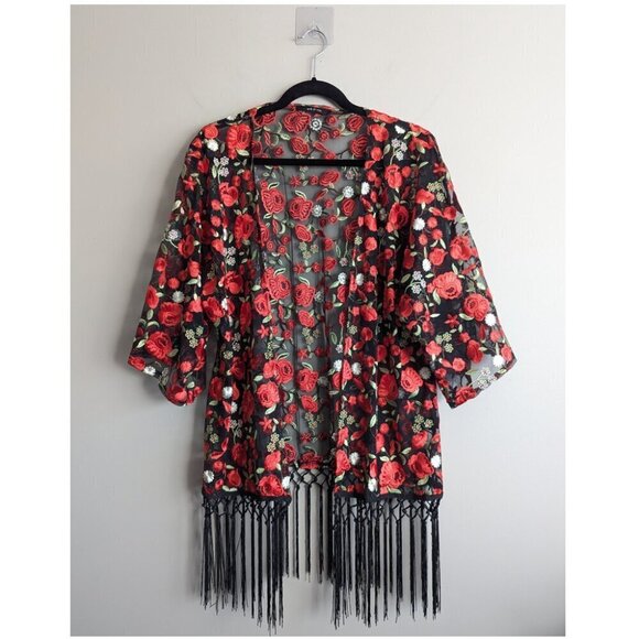 Ark & Co Sheer Floral embroidered kimono - Picture 1 of 9